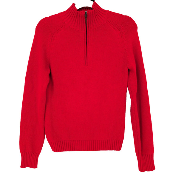 VTG 90s Y2K Womens J Crew Red 1/4 Zip Mock Neck Cotton Preppy Classic Sweater SM - Picture 1 of 7